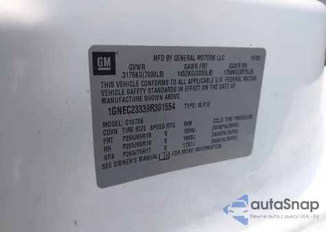 2009 Chevrolet Tahoe Lt2 из США, поврежденный, VIN 1GNEC23339R301554